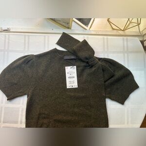 Zara Brown Knit Sweater with Bow Accent